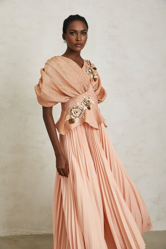 Lauretta Pink Floral Embroidered Maxi Dress