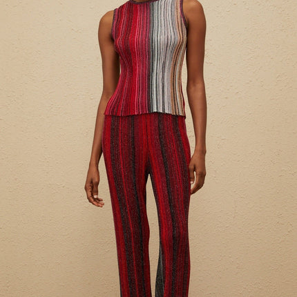 Lauretta Red Glitter Pleated Knit Top Trousers Set