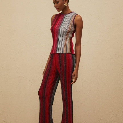 Lauretta Red Glitter Pleated Knit Top Trousers Set