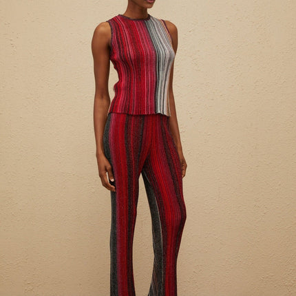 Lauretta Red Glitter Pleated Knit Top Trousers Set
