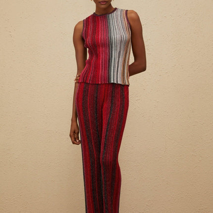 Lauretta Red Glitter Pleated Knit Top Trousers Set