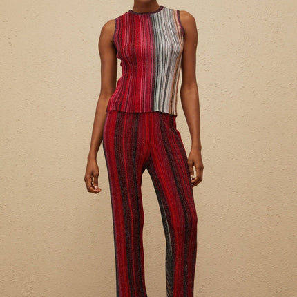 Lauretta Red Glitter Pleated Knit Top Trousers Set
