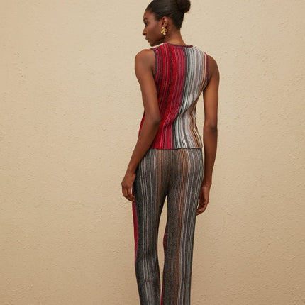 Lauretta Red Glitter Pleated Knit Top and Trousers Set