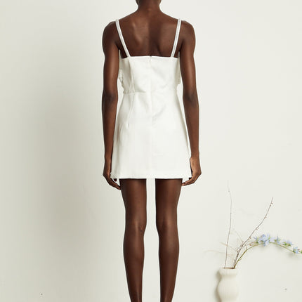 Lauretta White Diamond-Encrusted Mini Dress with Bowknot Detailing