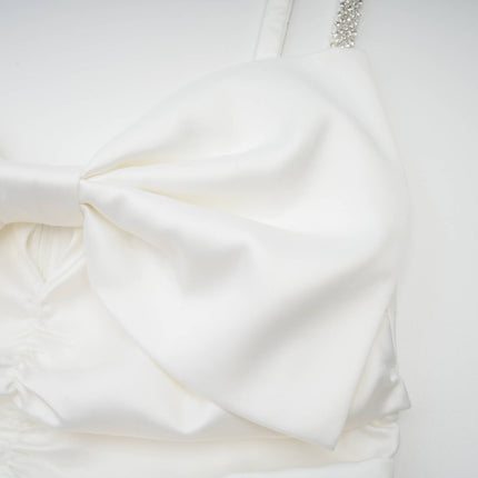 Lauretta White Diamond-Encrusted Mini Dress with Bowknot Detailing