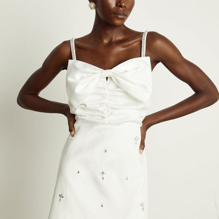 Lauretta White Diamond Mini Dress with Bowknot Detail