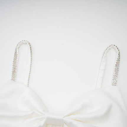 Lauretta White Diamond-Encrusted Mini Dress with Cut-Out Detailing and Bowknot