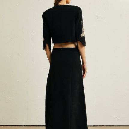 Lavinia Black Floral Appliqué Jacket and Skirt Set