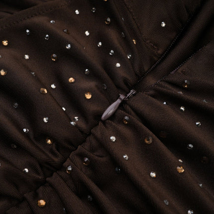 Lavinia Brown Bodysuit with Crystal Embellishments and Detachable Sleeves