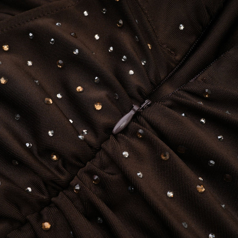 Lavinia Brown Bodysuit with Crystal Embellishments and Detachable Sleeves