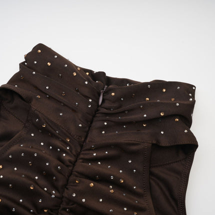 Lavinia Brown Crystal Embellished Bodysuit