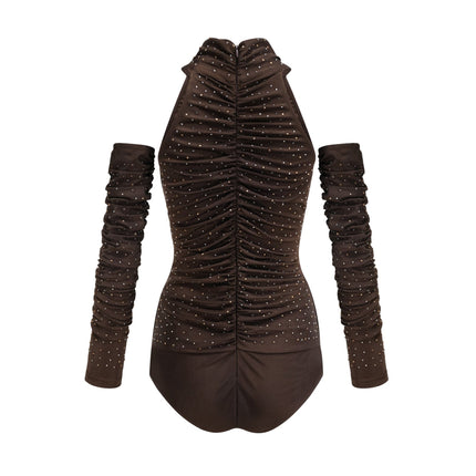 Lavinia Brown Crystal Embellished Bodysuit