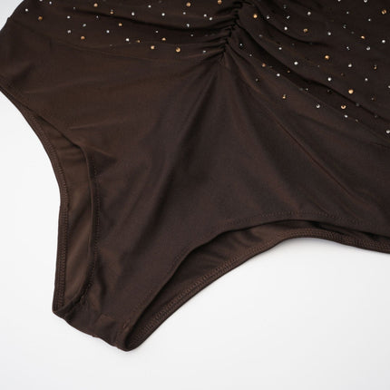 Lavinia Brown Crystal Embellished Bodysuit
