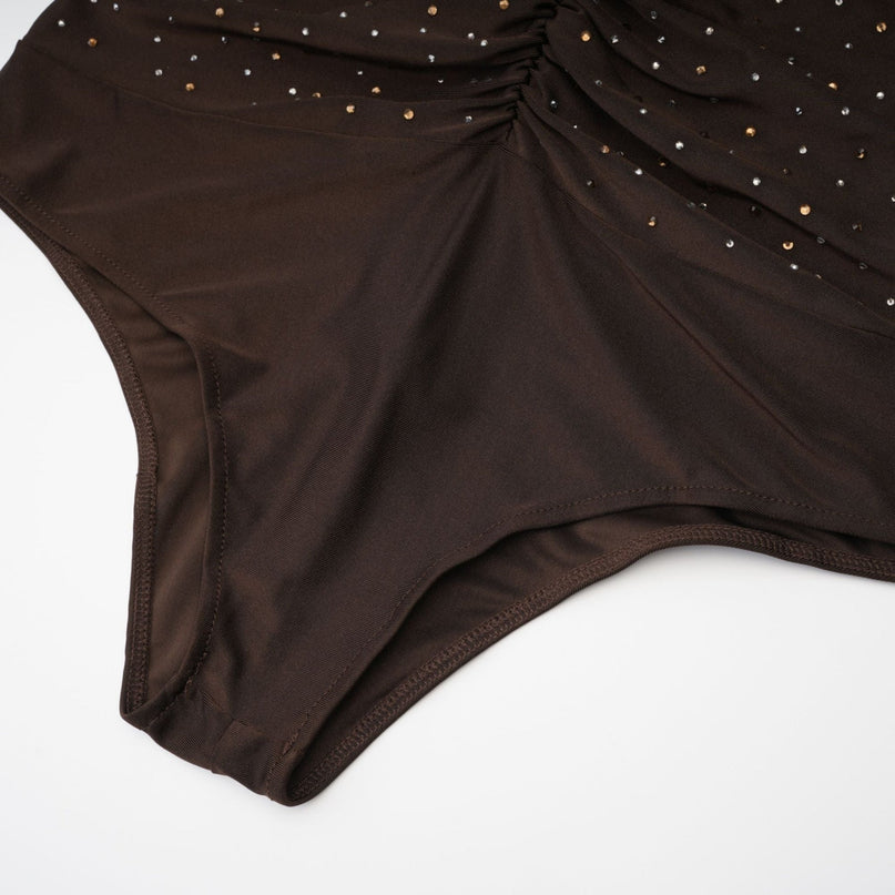 Lavinia Brown Crystal Embellished Bodysuit