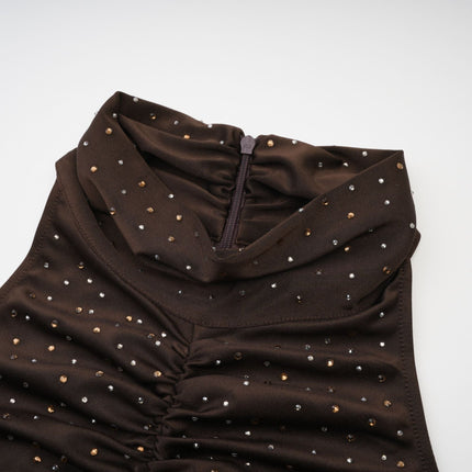 Lavinia Brown Crystal Embellished Bodysuit