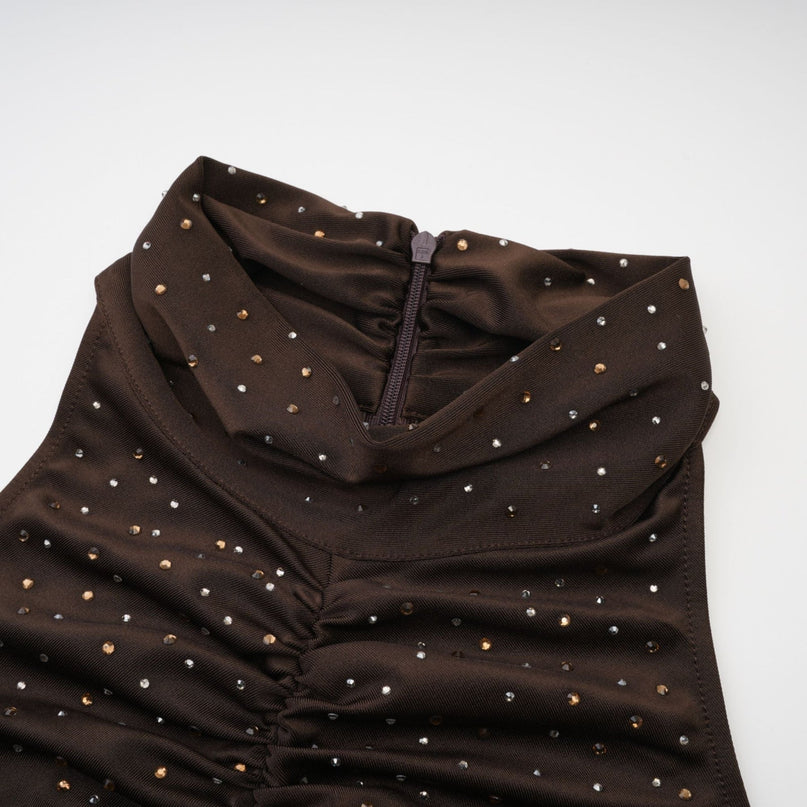 Lavinia Brown Crystal Embellished Bodysuit