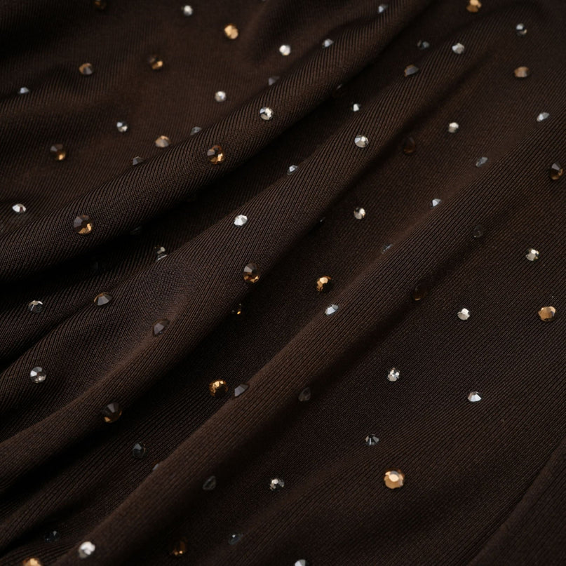 Lavinia Brown Crystal Embellished Bodysuit