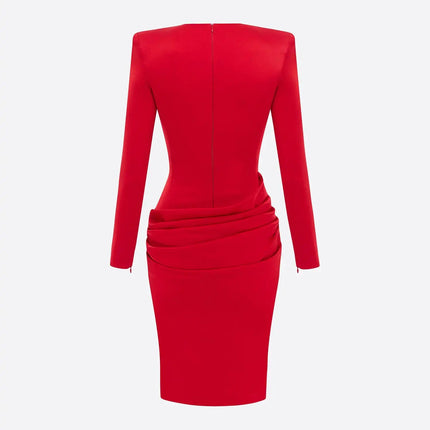 Lavinia Red Sunset Dress O-neck A-line Mid-calf High Street Flair