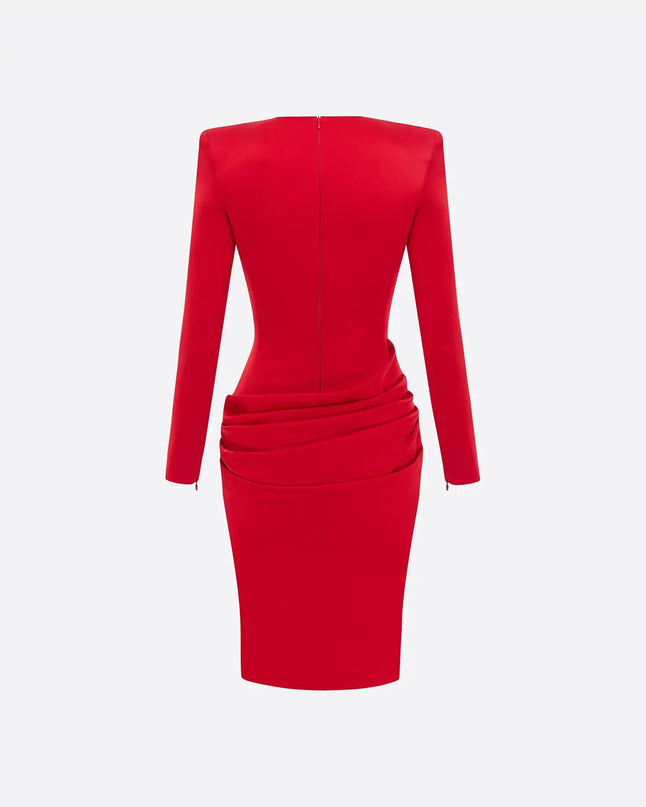 Lavinia Red Sunset Dress O-neck A-line Mid-calf High Street Flair
