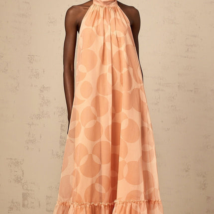 Layla Coral Pink Halterneck Maxi Dress with Ruffled Hem