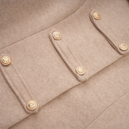 Layla Modern Coat Neutrals Faux-Fur Embossed Gold-Tone Buttons Self-Tie Design Shoulder Pads 100% Polyester Fiber