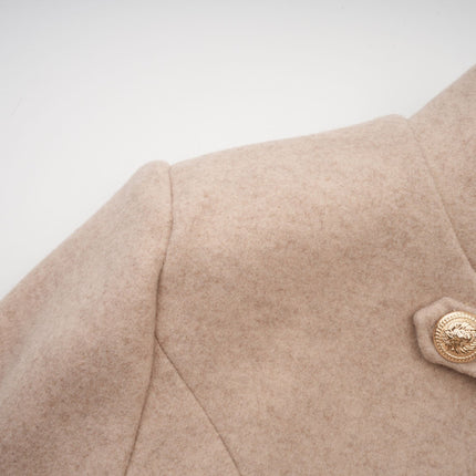 Layla Modern Coat Neutrals Faux-Fur Embossed Gold-Tone Buttons Self-Tie Design Shoulder Pads 100% Polyester Fiber