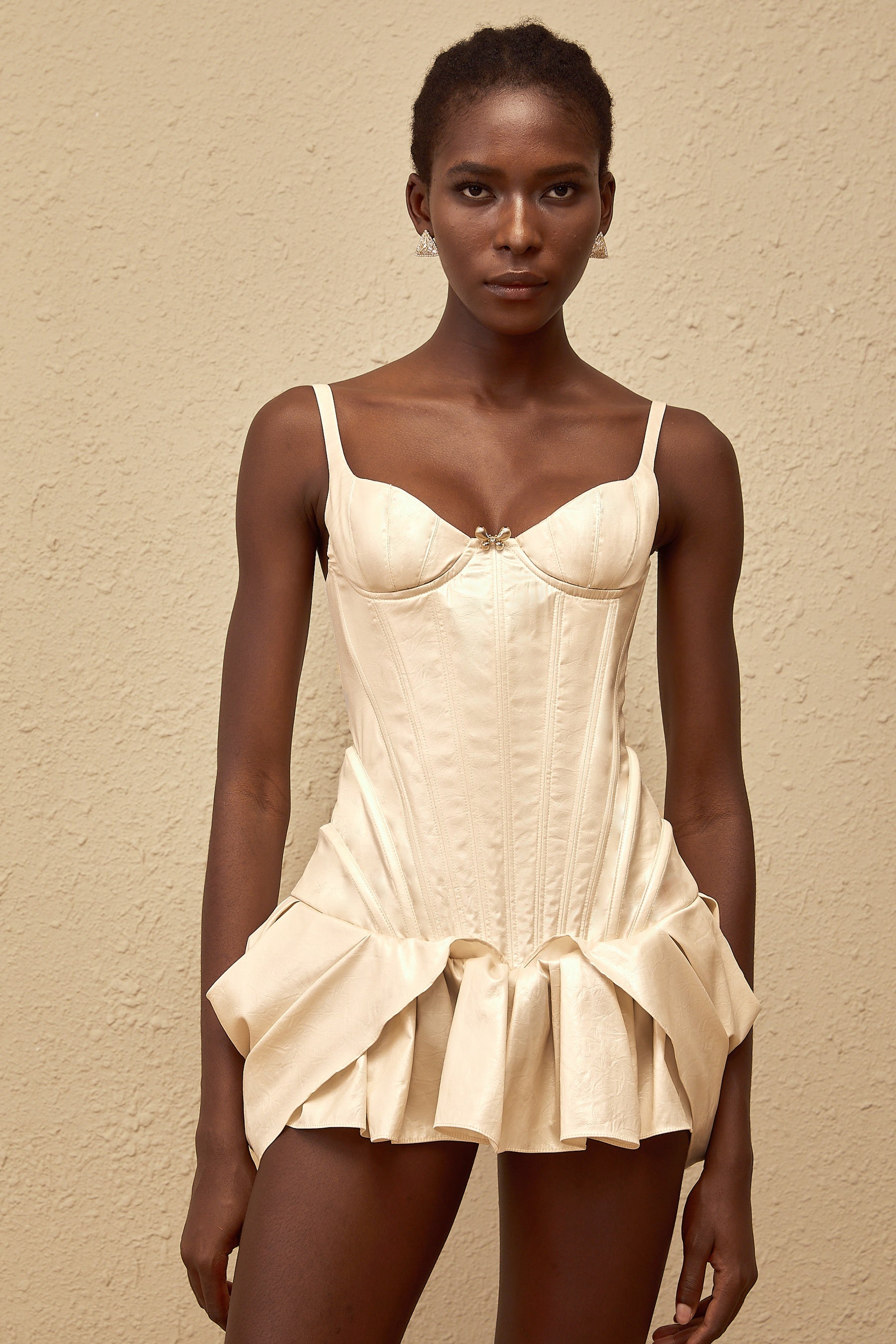 Léana White Ruffled Detail Bustier Mini Dress
