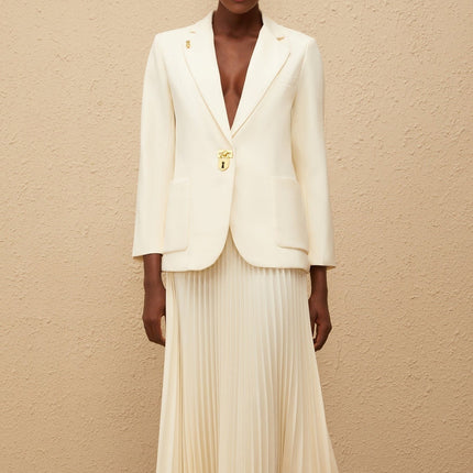 Leonide Neutral Lock Detail Blazer Skirt Set in Neutrals