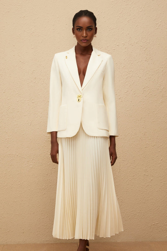 Leonide Neutral Lock Detail Blazer Skirt Set in Neutrals