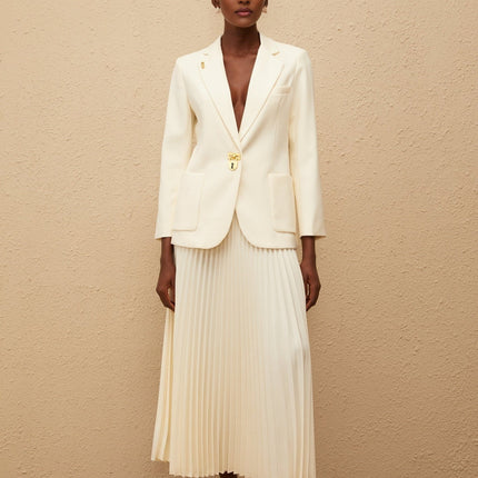 Leonide Neutral Lock Detail Blazer Skirt Set in Neutrals