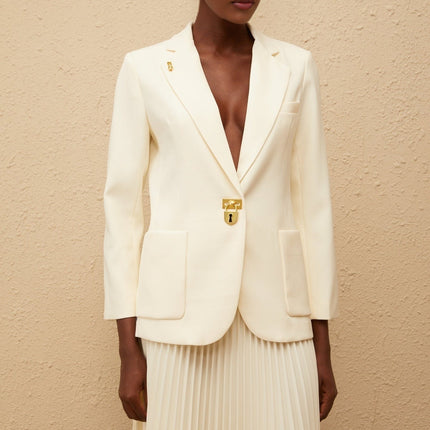 Leonide Neutral Lock Detail Blazer Skirt Set in Neutrals