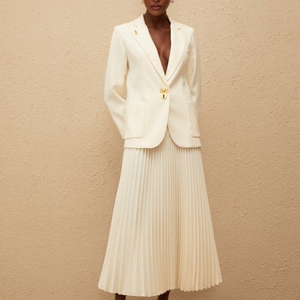 Leonide Neutral Lock Detail Blazer Skirt Set in Neutrals