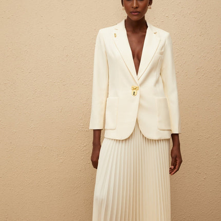 Leonide Neutral Lock Detail Blazer Skirt Set Neutrals