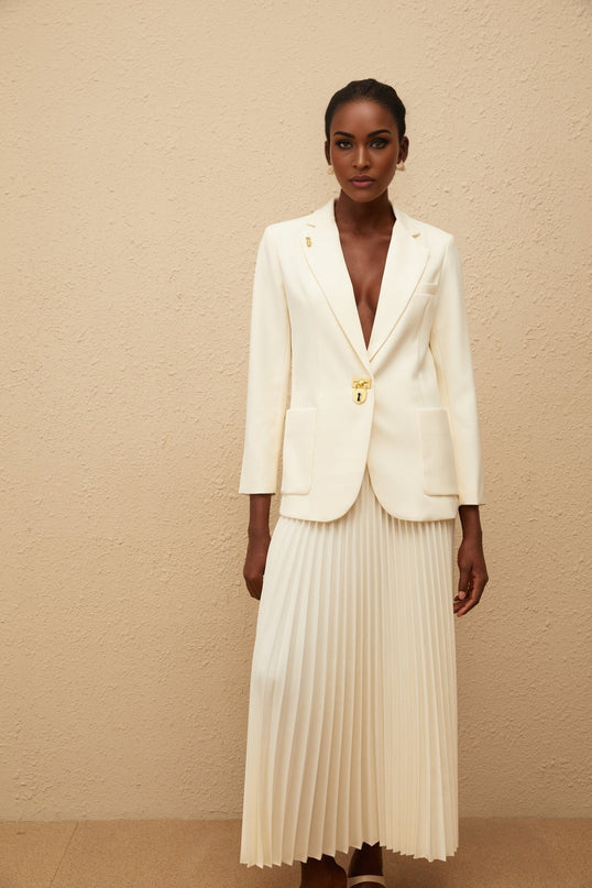 Leonide Neutral Lock Detail Blazer Skirt Set Neutrals