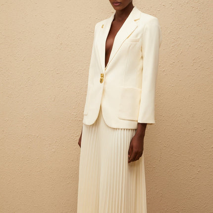 Leonide Neutral Lock Detail Blazer Skirt Set in Neutrals