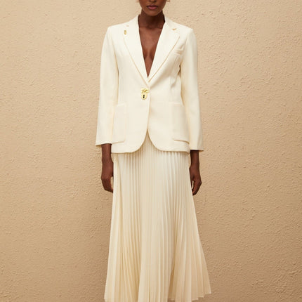 Leonide Neutral Lock Detail Blazer Skirt Set in Neutrals