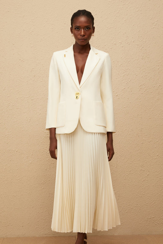 Léonide Neutral Lock Detail Blazer  Skirt Set