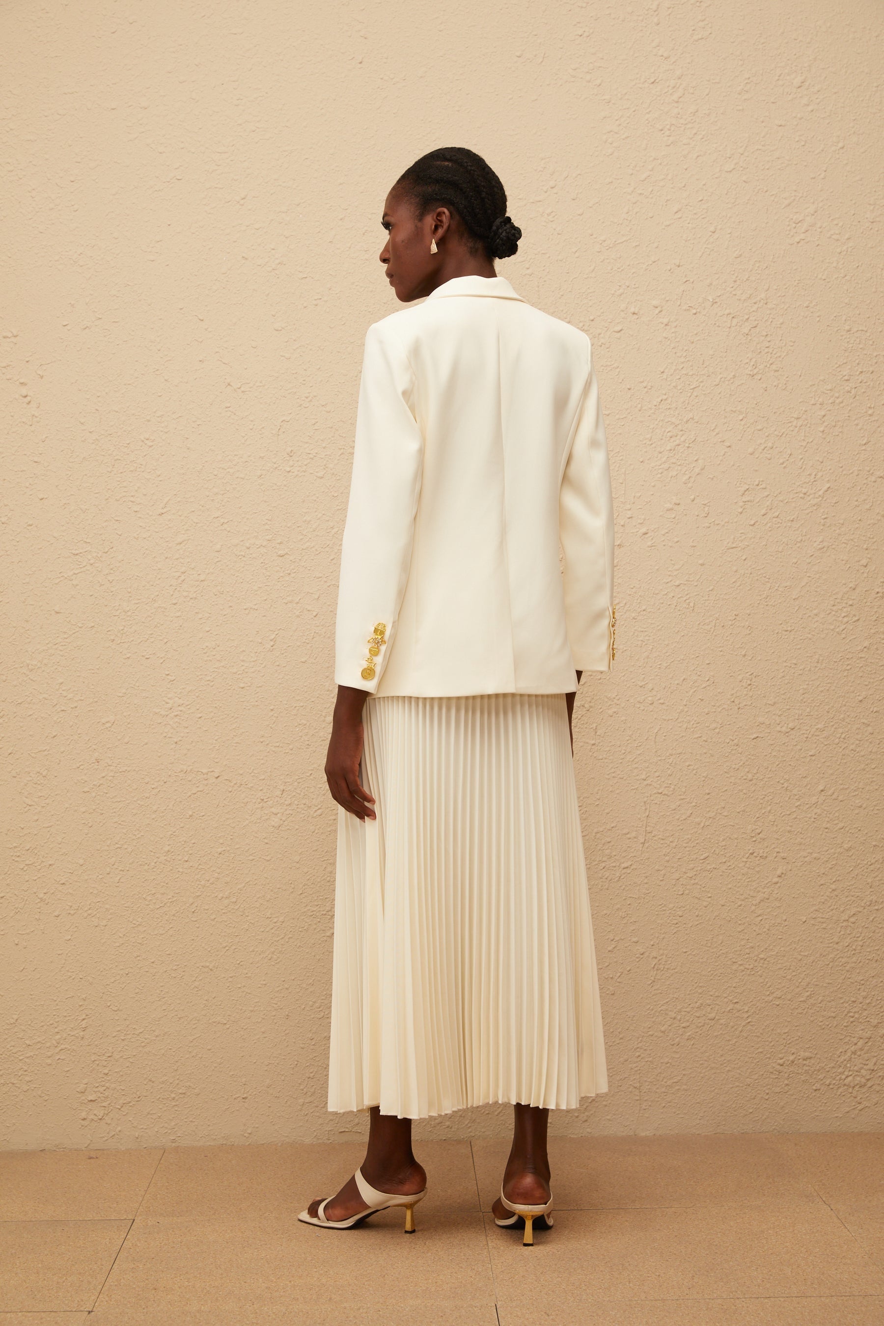 Léonide Neutral Lock Detail Blazer  Skirt Set