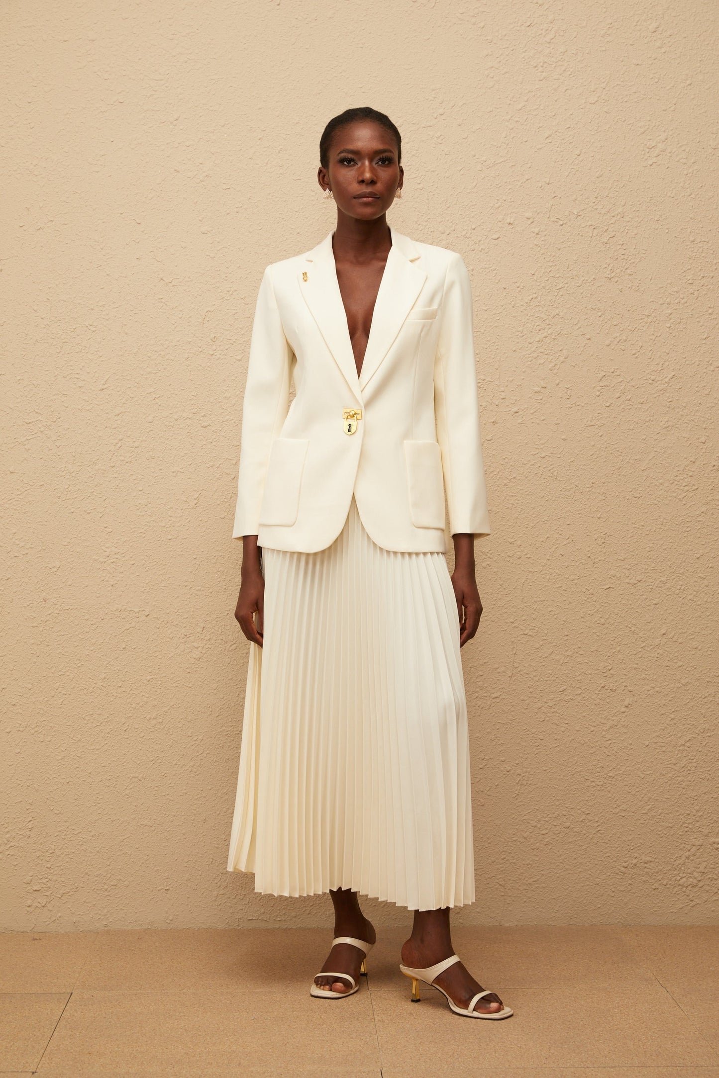 Léonide Neutral Lock Detail Blazer  Skirt Set