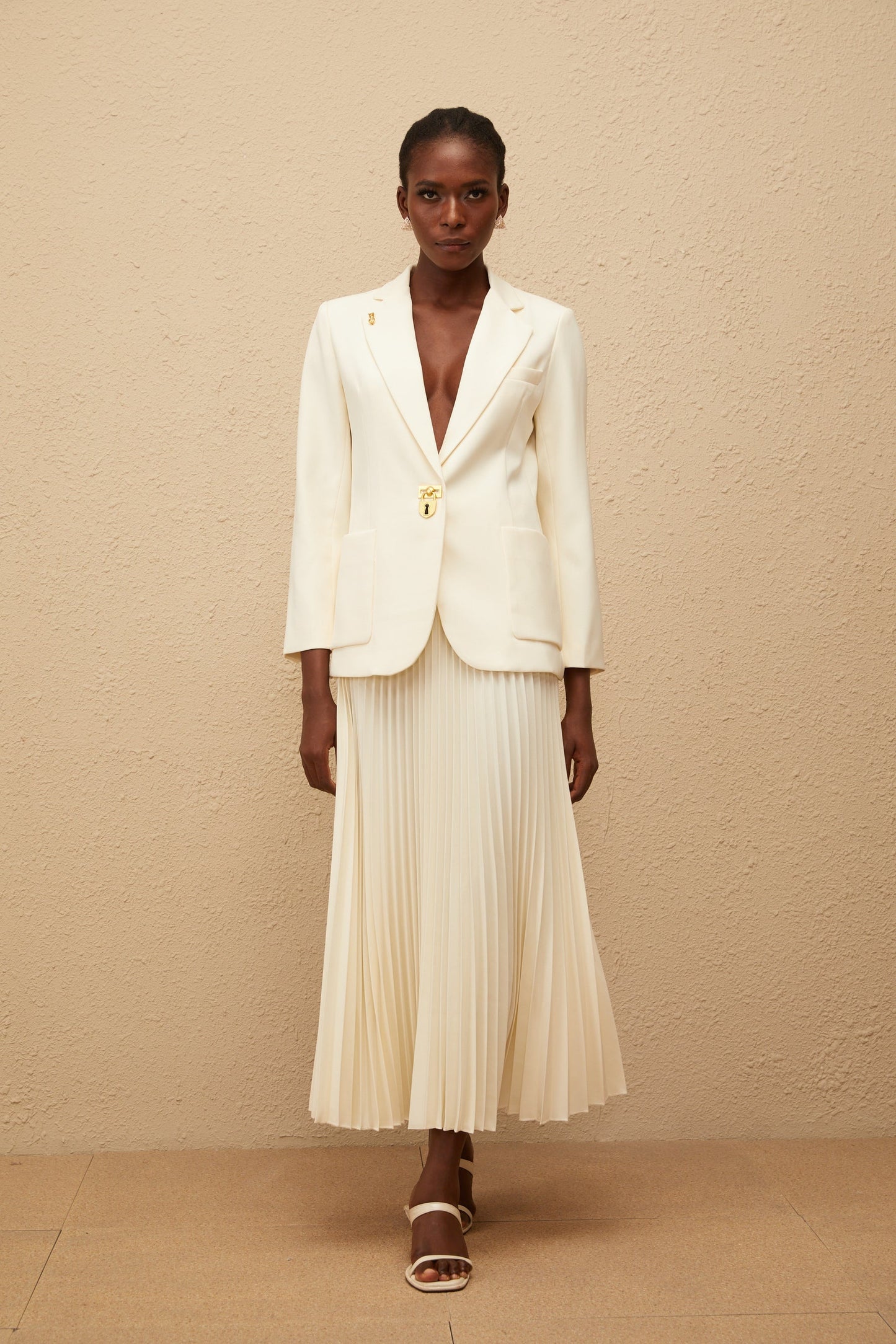 Léonide Neutral Lock Detail Blazer  Skirt Set