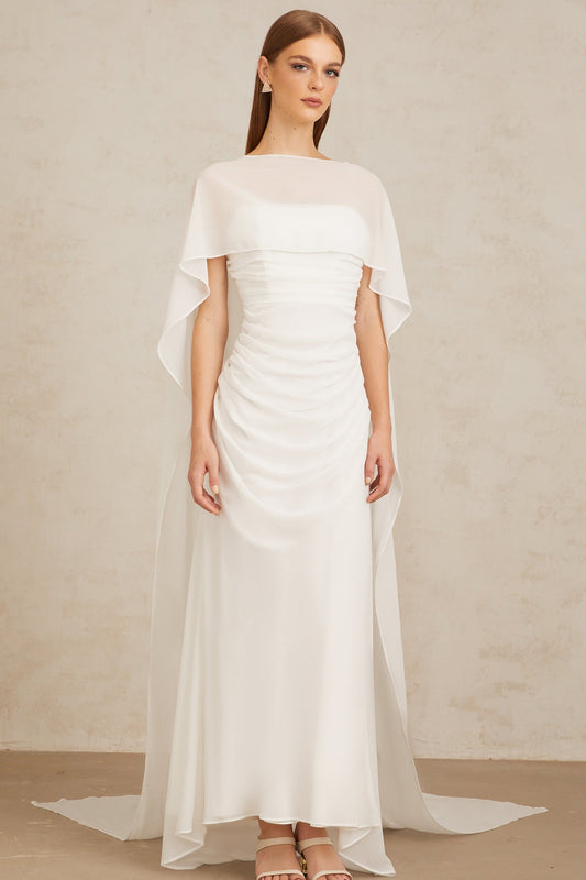 Léonie White Tulle Cape  Dress Set