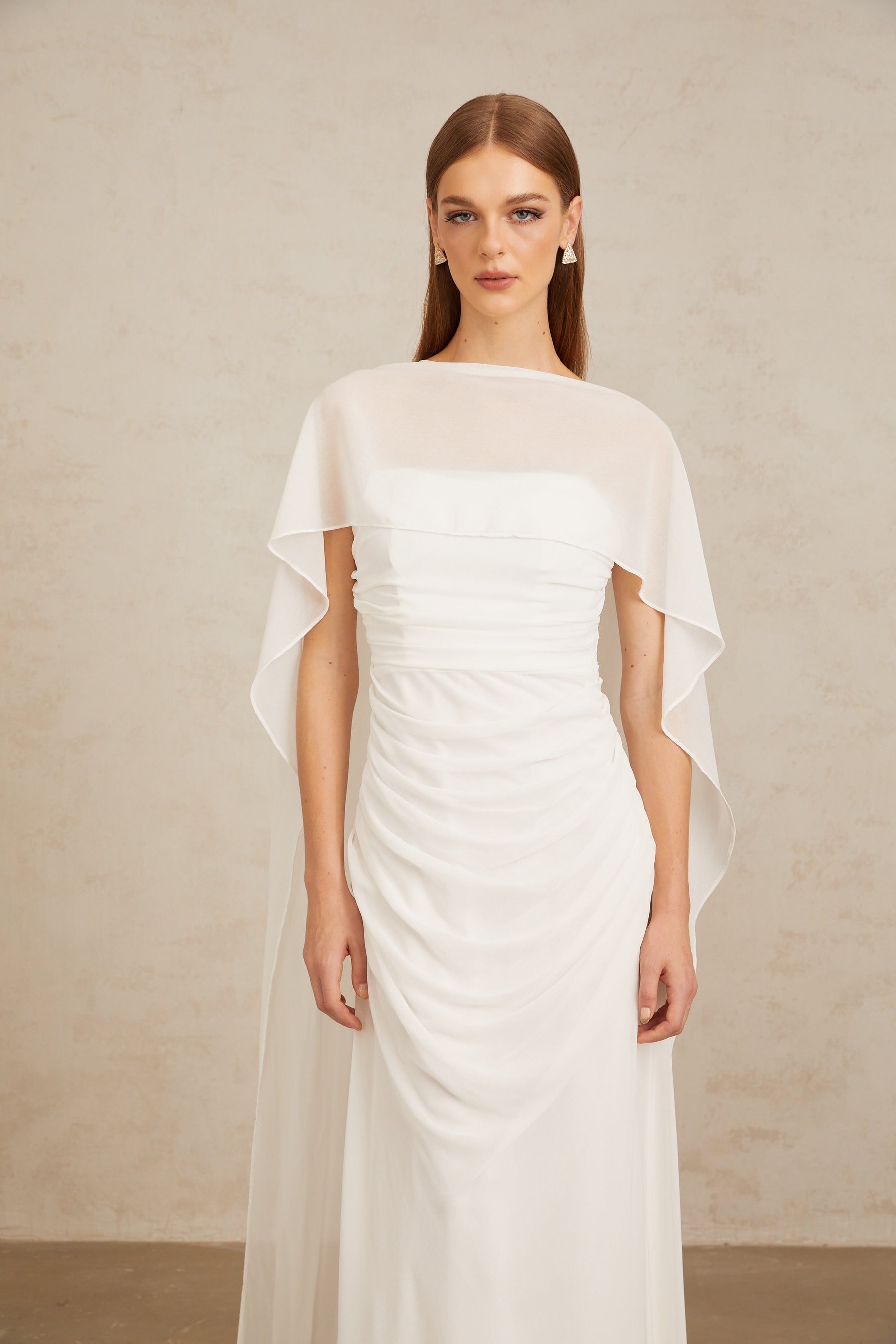 Léonie White Tulle Cape  Dress Set