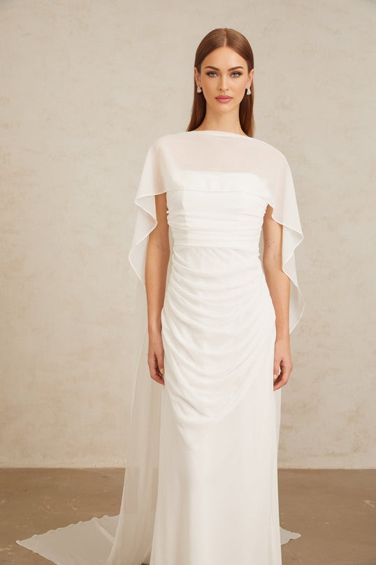 Léonie White Tulle Cape & Dress Set in White for Special Occasions