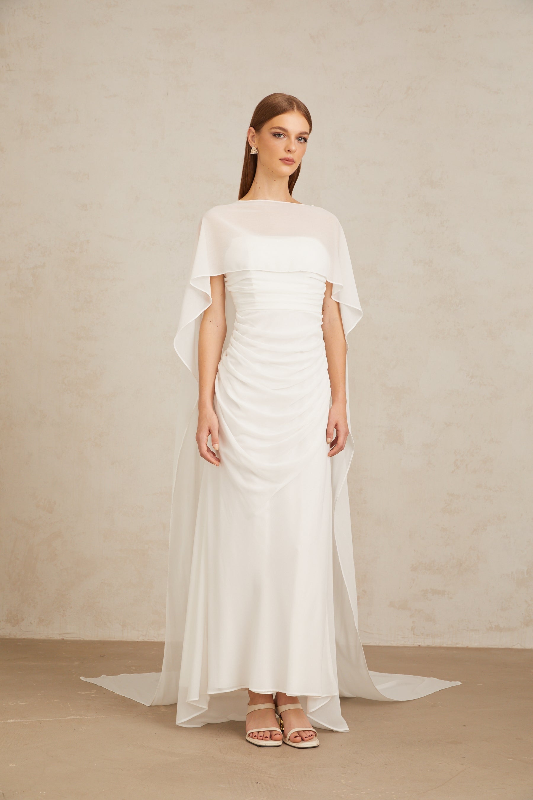 Léonie White Tulle Cape  Dress Set