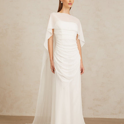 Léonie White Tulle Cape & Dress Set in Ethereal Elegance