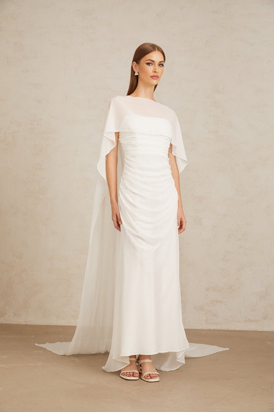 Léonie White Tulle Cape & Dress Set in Ethereal Elegance