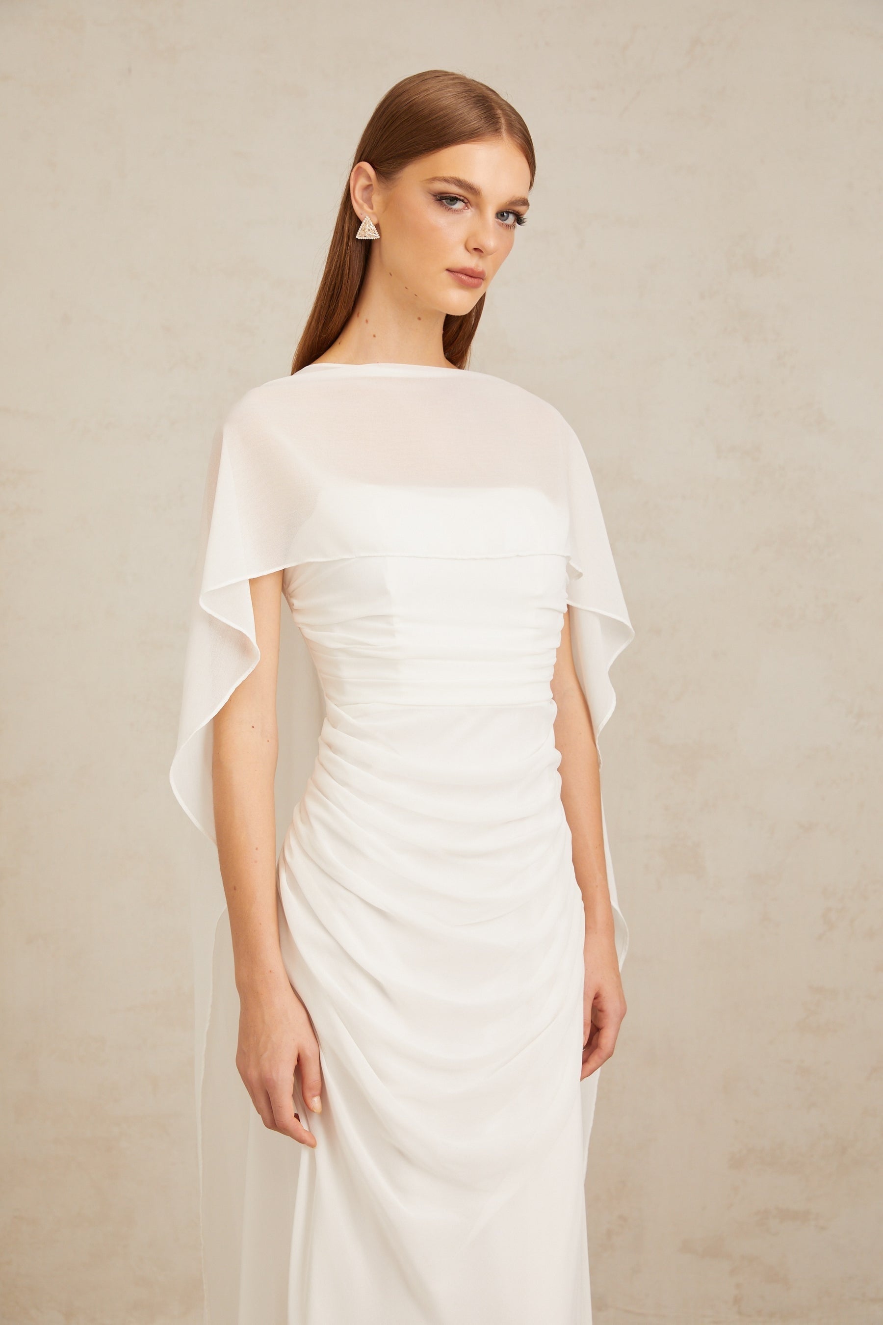 Léonie White Tulle Cape  Dress Set