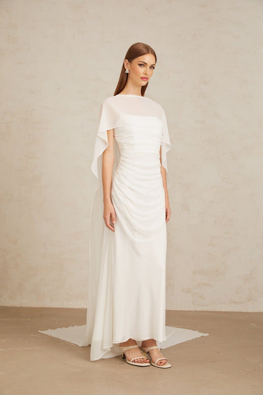 Léonie White Tulle Cape & Dress Set in White for Special Occasions