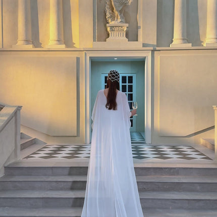 Léonie White Tulle Cape & Dress Set in ethereal elegance