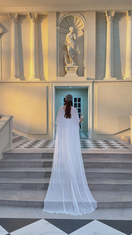 Léonie White Tulle Cape & Dress Set in ethereal elegance